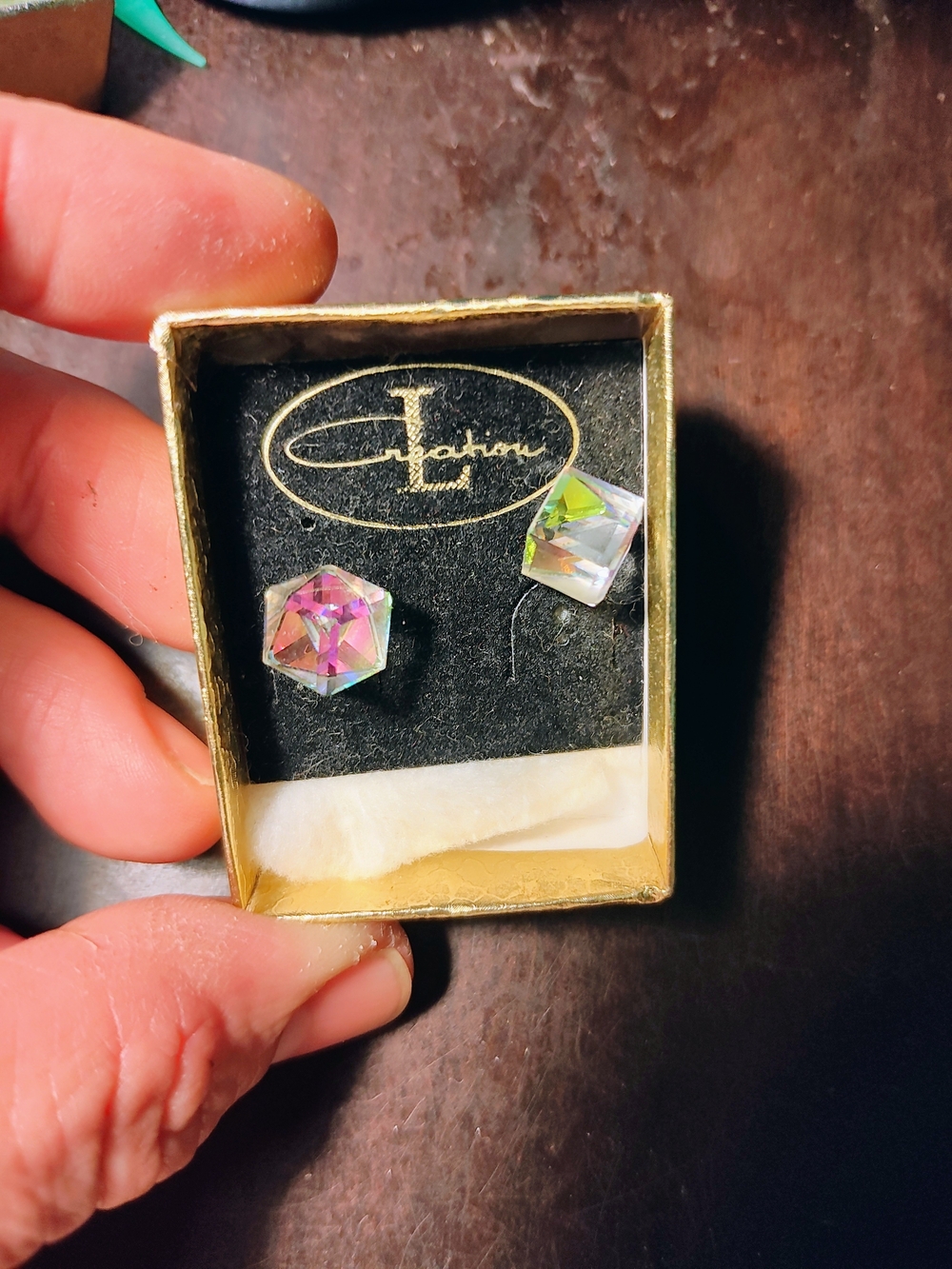 Aurora Hexagon Iridescent Stud Earrings - Multicolor Crystal